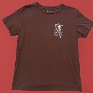 Men's Taco Tuesday Brown Graphic Tee with Grim Reaper Design 💀🌹